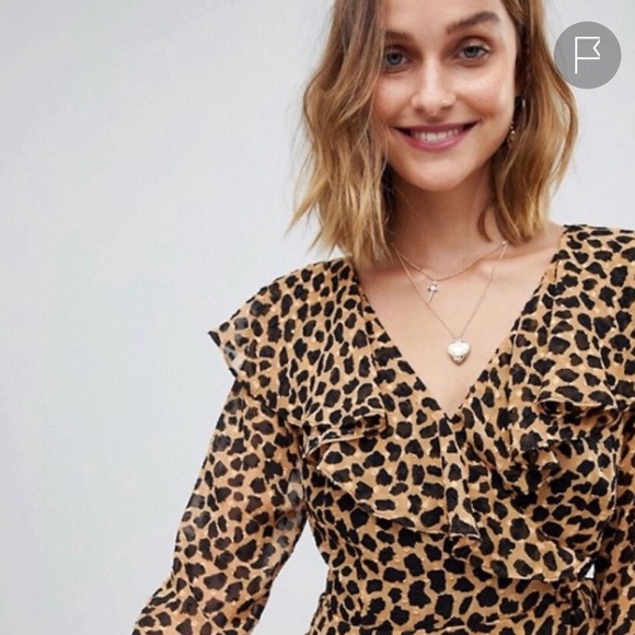 NWT FREE PROPLE LEOPARD RUFFLE WRAP DRESS, SZ SM/M - Picture 2 of 7